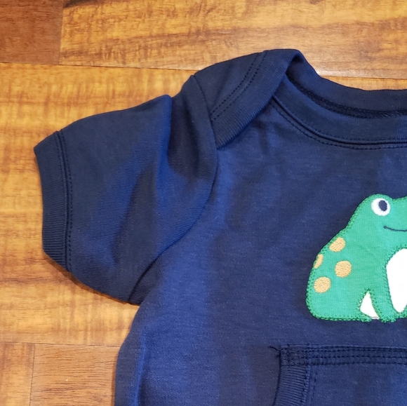 Gymboree NWT 0-3 months boys navy blue frog embroidered romper - Picture 4 of 5